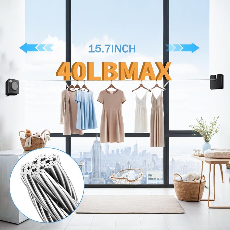 Flamiracle Retractable Clothesline Indoor, Non-Sagging Outdoor Clothes Line Retracting 15.7 Feet Heavy Duty Laundry Line Retractable Wall Mounted Clothes Line Outdoors (Square-Black) - Image 5